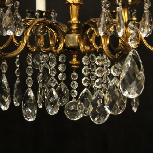 FRENCH GILDED CRYSTAL 6 LIGHT ANTIQUE CHANDELIER - ADDITIONAL PHOTO 5