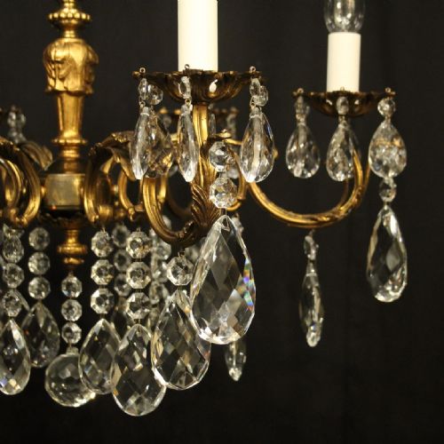 FRENCH GILDED CRYSTAL 6 LIGHT ANTIQUE CHANDELIER - ADDITIONAL PHOTO 6