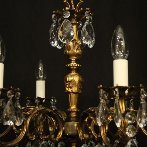 FRENCH GILDED CRYSTAL 6 LIGHT ANTIQUE CHANDELIER - ADDITIONAL PHOTO 8