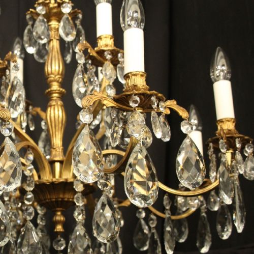 ITALIAN PAIR OF GILDED BRONZE CRYSTAL ANTIQUE CHANDELIERS - ADDITIONAL PHOTO 3