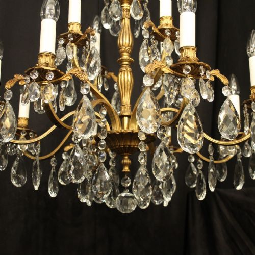 ITALIAN PAIR OF GILDED BRONZE CRYSTAL ANTIQUE CHANDELIERS - ADDITIONAL PHOTO 5
