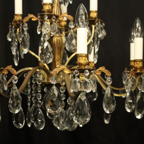 ITALIAN PAIR OF GILDED BRONZE CRYSTAL ANTIQUE CHANDELIERS - ADDITIONAL PHOTO 6