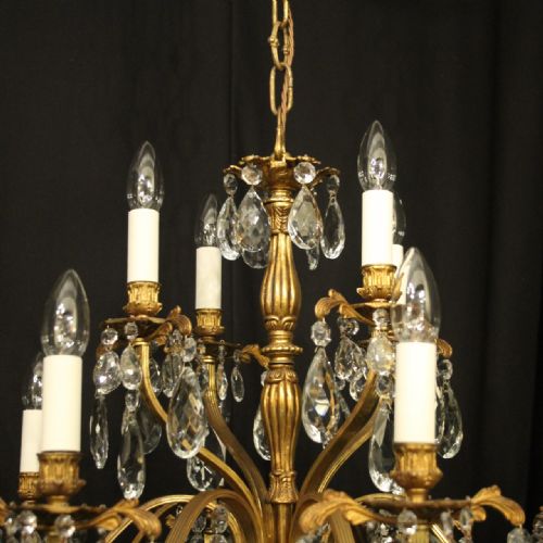 ITALIAN PAIR OF GILDED BRONZE CRYSTAL ANTIQUE CHANDELIERS - ADDITIONAL PHOTO 7