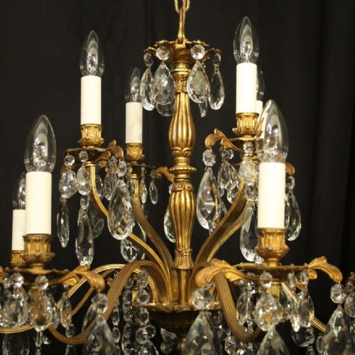 ITALIAN PAIR OF GILDED BRONZE CRYSTAL ANTIQUE CHANDELIERS - ADDITIONAL PHOTO 8