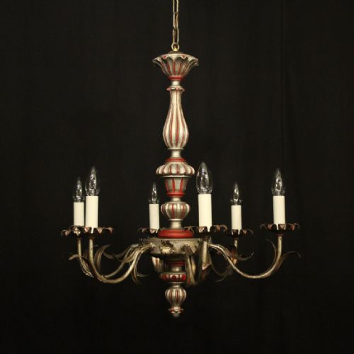 florentine 6 light silver giltwood polychrome chandelier - CATEGORY: ANTIQUE LIGHTING - DATED 1930