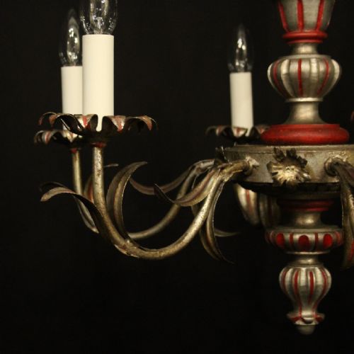 FLORENTINE 6 LIGHT SILVER GILTWOOD POLYCHROME CHANDELIER - ADDITIONAL PHOTO 3