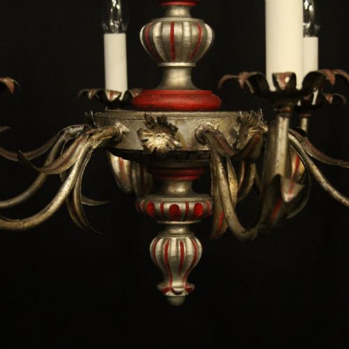 FLORENTINE 6 LIGHT SILVER GILTWOOD POLYCHROME CHANDELIER - ADDITIONAL PHOTO 4