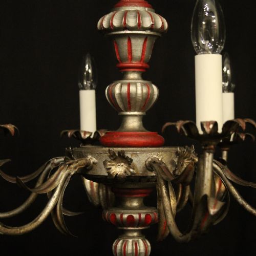 FLORENTINE 6 LIGHT SILVER GILTWOOD POLYCHROME CHANDELIER - ADDITIONAL PHOTO 5