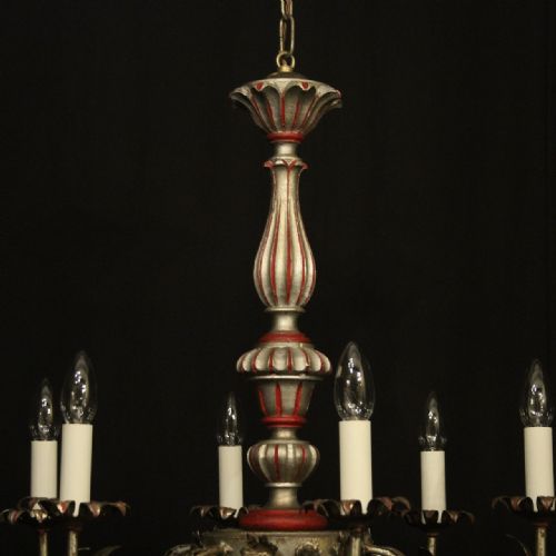 FLORENTINE 6 LIGHT SILVER GILTWOOD POLYCHROME CHANDELIER - ADDITIONAL PHOTO 6