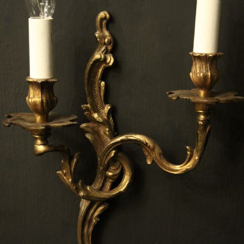 FRENCH PAIR OF GILDED BRASS ANTIQUE WALL LIGHTS - ADDITIONAL PHOTO 2