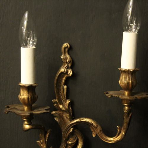 FRENCH PAIR OF GILDED BRASS ANTIQUE WALL LIGHTS - ADDITIONAL PHOTO 3