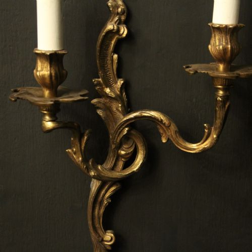 FRENCH PAIR OF GILDED BRASS ANTIQUE WALL LIGHTS - ADDITIONAL PHOTO 5