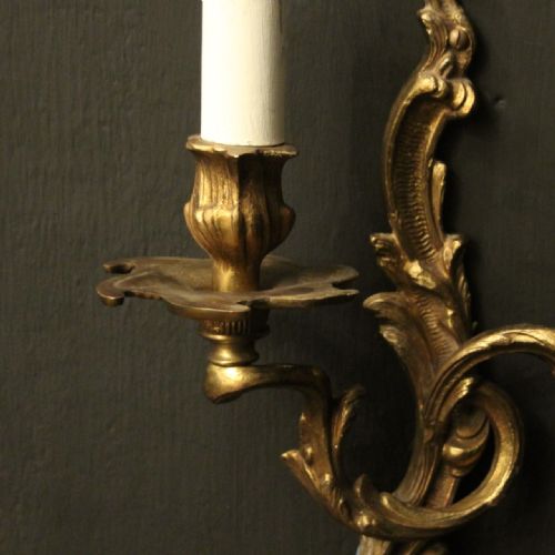 FRENCH PAIR OF GILDED BRASS ANTIQUE WALL LIGHTS - ADDITIONAL PHOTO 6