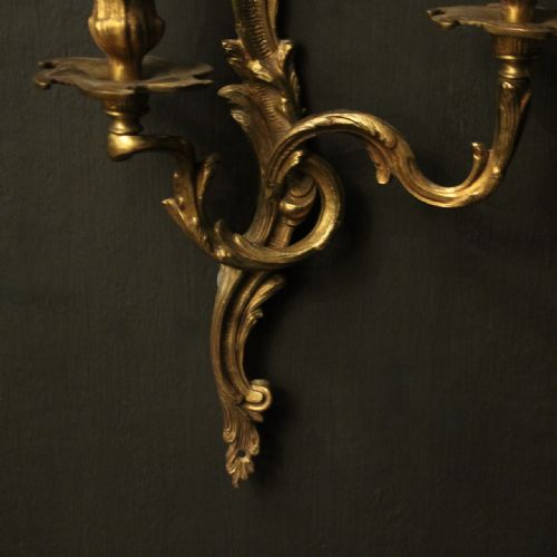 FRENCH PAIR OF GILDED BRASS ANTIQUE WALL LIGHTS - ADDITIONAL PHOTO 7