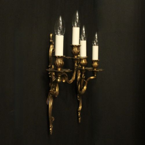 FRENCH PAIR OF GILDED BRASS ANTIQUE WALL LIGHTS - ADDITIONAL PHOTO 9