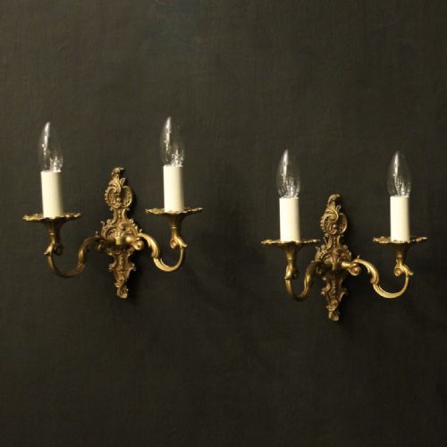 french pair of gilded twin arm antique wall lights - CATEGORY: ANTIQUE LIGHTING - DATED 1930