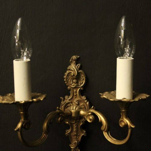 FRENCH PAIR OF GILDED TWIN ARM ANTIQUE WALL LIGHTS - ADDITIONAL PHOTO 2
