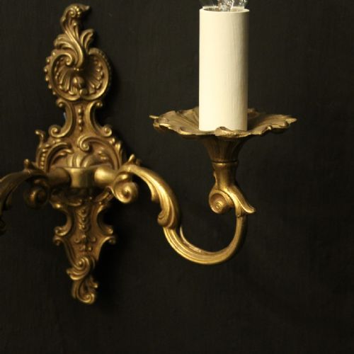 FRENCH PAIR OF GILDED TWIN ARM ANTIQUE WALL LIGHTS - ADDITIONAL PHOTO 4