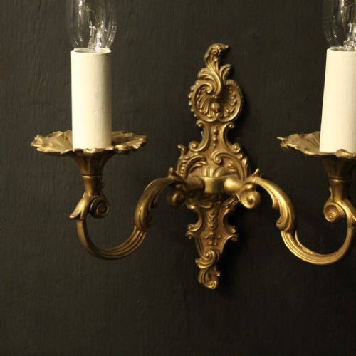 FRENCH PAIR OF GILDED TWIN ARM ANTIQUE WALL LIGHTS - ADDITIONAL PHOTO 5