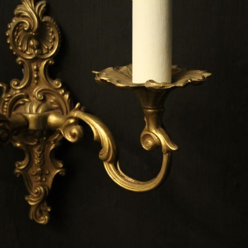 FRENCH PAIR OF GILDED TWIN ARM ANTIQUE WALL LIGHTS - ADDITIONAL PHOTO 6
