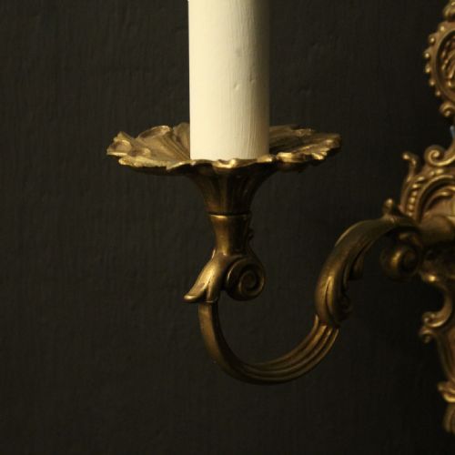 FRENCH PAIR OF GILDED TWIN ARM ANTIQUE WALL LIGHTS - ADDITIONAL PHOTO 7