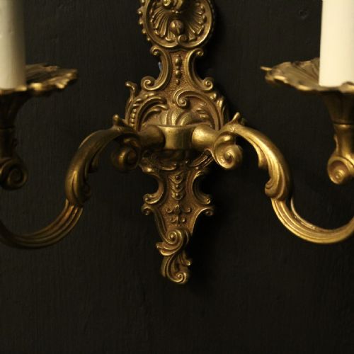 FRENCH PAIR OF GILDED TWIN ARM ANTIQUE WALL LIGHTS - ADDITIONAL PHOTO 8