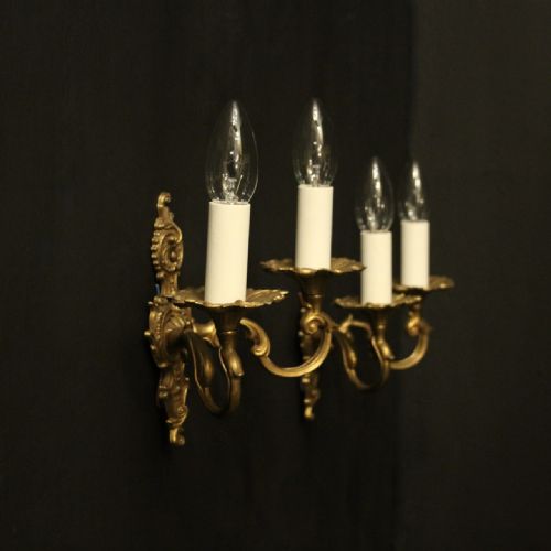 FRENCH PAIR OF GILDED TWIN ARM ANTIQUE WALL LIGHTS - ADDITIONAL PHOTO 9
