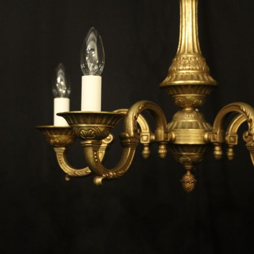 FRENCH PAIR OF GILDED BRASS 5 LIGHT CHANDELIERS - ADDITIONAL PHOTO 2