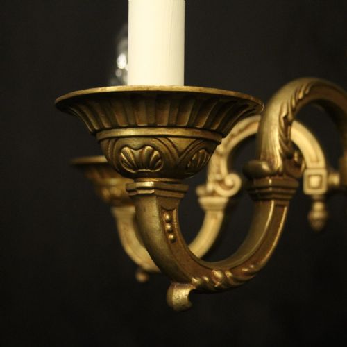 FRENCH PAIR OF GILDED BRASS 5 LIGHT CHANDELIERS - ADDITIONAL PHOTO 3