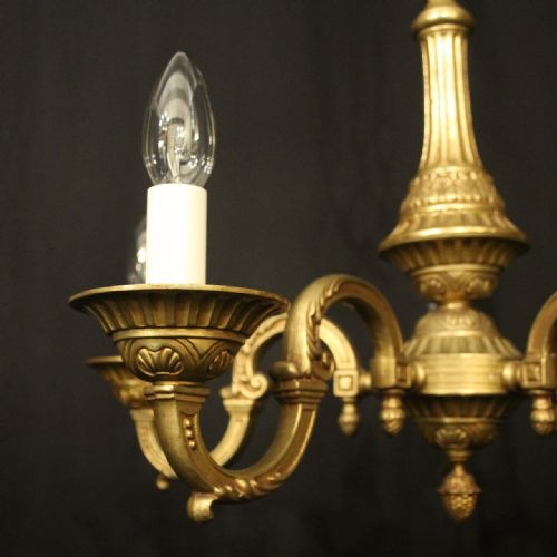 FRENCH PAIR OF GILDED BRASS 5 LIGHT CHANDELIERS - ADDITIONAL PHOTO 4