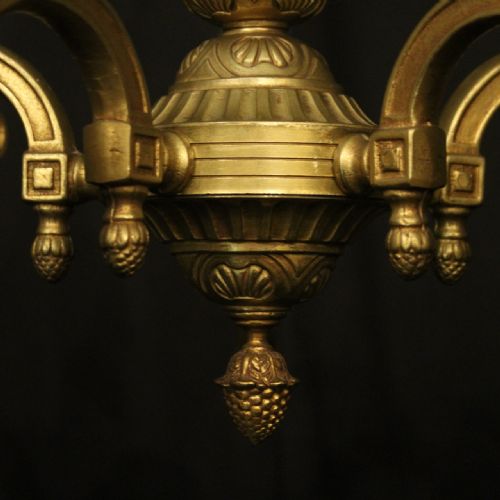 FRENCH PAIR OF GILDED BRASS 5 LIGHT CHANDELIERS - ADDITIONAL PHOTO 5