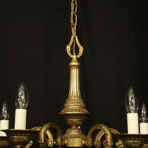 FRENCH PAIR OF GILDED BRASS 5 LIGHT CHANDELIERS - ADDITIONAL PHOTO 6