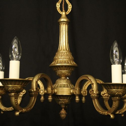 FRENCH PAIR OF GILDED BRASS 5 LIGHT CHANDELIERS - ADDITIONAL PHOTO 7