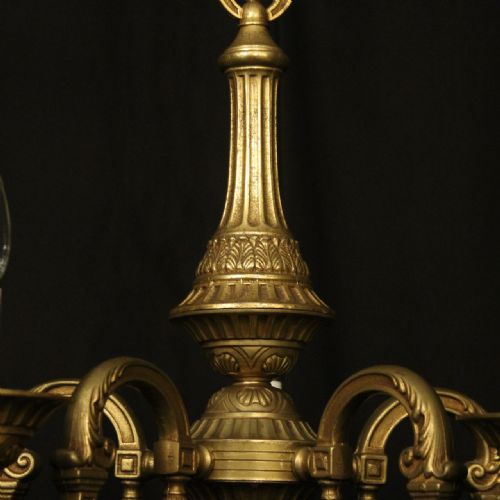 FRENCH PAIR OF GILDED BRASS 5 LIGHT CHANDELIERS - ADDITIONAL PHOTO 8