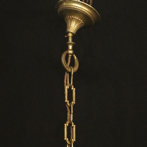 FRENCH PAIR OF GILDED BRASS 5 LIGHT CHANDELIERS - ADDITIONAL PHOTO 9