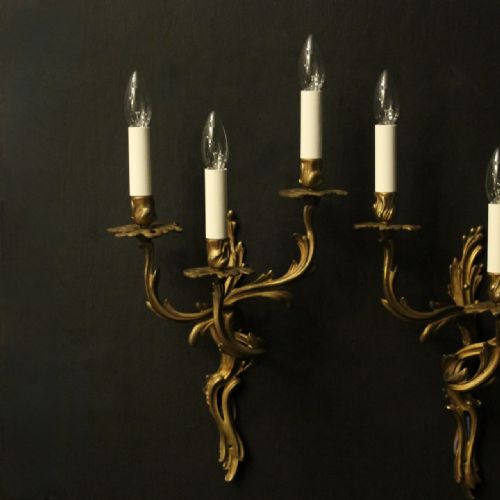 FRENCH PAIR OF GILDED BRONZE ANTIQUE WALL SCONCES - ADDITIONAL PHOTO 1