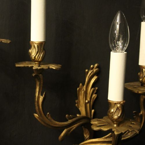 FRENCH PAIR OF GILDED BRONZE ANTIQUE WALL SCONCES - ADDITIONAL PHOTO 2