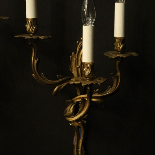 FRENCH PAIR OF GILDED BRONZE ANTIQUE WALL SCONCES - ADDITIONAL PHOTO 8