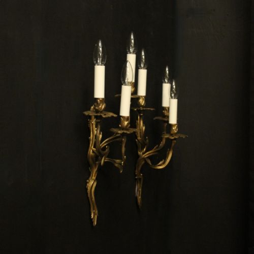FRENCH PAIR OF GILDED BRONZE ANTIQUE WALL SCONCES - ADDITIONAL PHOTO 9