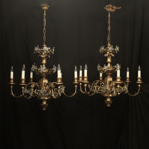 florentine pair of silver giltwood 6 light chandeliers - CATEGORY: ANTIQUE LIGHTING - DATED 1930