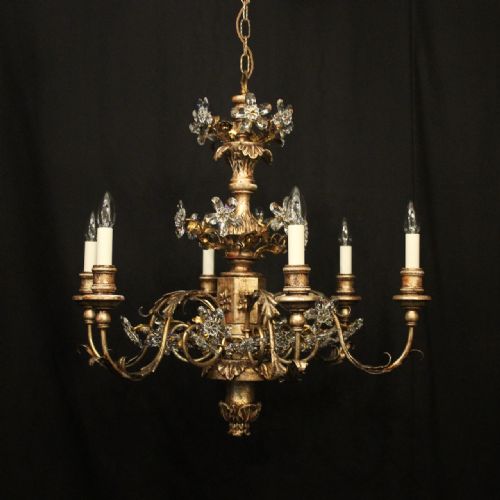 FLORENTINE PAIR OF SILVER GILTWOOD 6 LIGHT CHANDELIERS - ADDITIONAL PHOTO 1