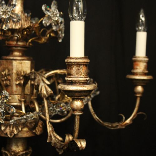 FLORENTINE PAIR OF SILVER GILTWOOD 6 LIGHT CHANDELIERS - ADDITIONAL PHOTO 2