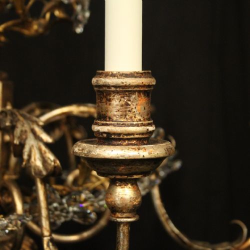 FLORENTINE PAIR OF SILVER GILTWOOD 6 LIGHT CHANDELIERS - ADDITIONAL PHOTO 3