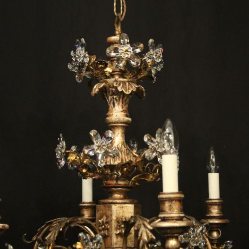 FLORENTINE PAIR OF SILVER GILTWOOD 6 LIGHT CHANDELIERS - ADDITIONAL PHOTO 6
