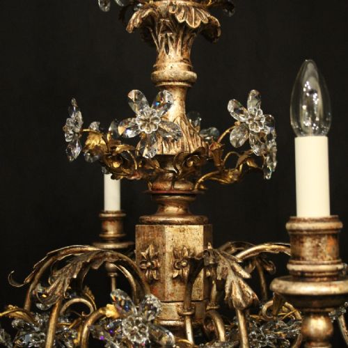 FLORENTINE PAIR OF SILVER GILTWOOD 6 LIGHT CHANDELIERS - ADDITIONAL PHOTO 7