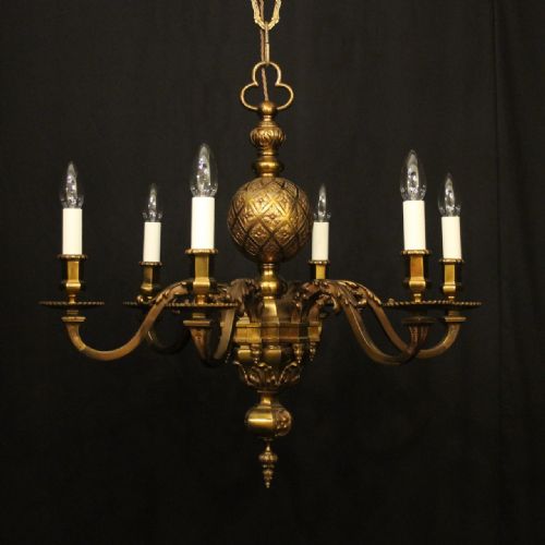 french gilded bronze 6 light antique chandelier - CATEGORY: ANTIQUE LIGHTING - DATED 1920