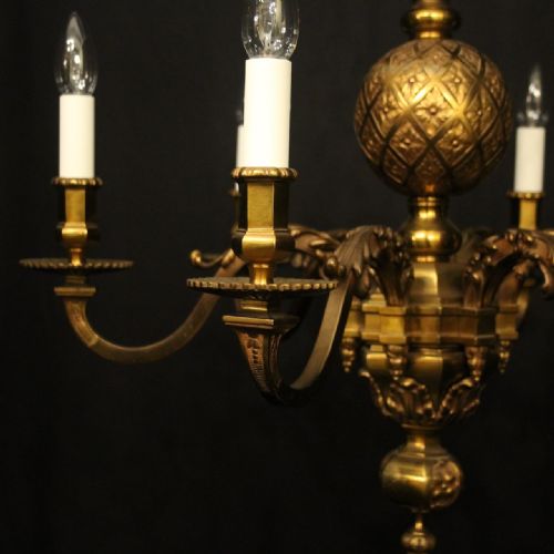 FRENCH GILDED BRONZE 6 LIGHT ANTIQUE CHANDELIER - ADDITIONAL PHOTO 1