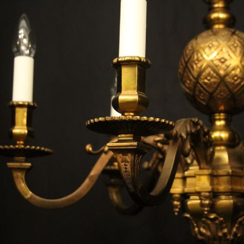 FRENCH GILDED BRONZE 6 LIGHT ANTIQUE CHANDELIER - ADDITIONAL PHOTO 2