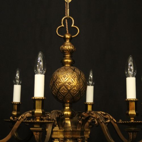 FRENCH GILDED BRONZE 6 LIGHT ANTIQUE CHANDELIER - ADDITIONAL PHOTO 3