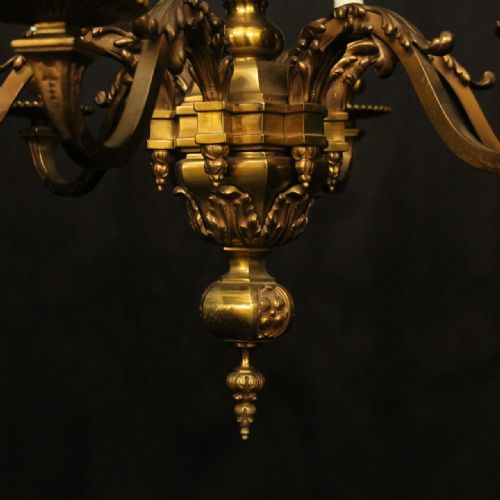 FRENCH GILDED BRONZE 6 LIGHT ANTIQUE CHANDELIER - ADDITIONAL PHOTO 4